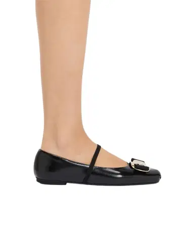 Ferragamo Zina Leather Bow Mary Jane Ballerina Flats | Thumbnail 1