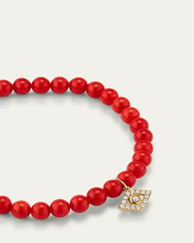 Sydney Evan 14K Large Evil Eye Charm on Peach Coral Bracelet | Thumbnail 3 Sydney Evan 14K Large Evil Eye Charm on Peach Coral Bracelet | Thumbnail 3