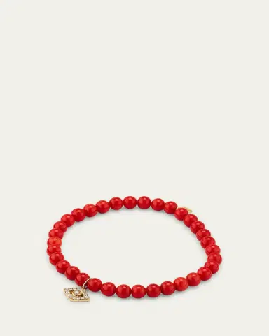 Sydney Evan 14K Large Evil Eye Charm on Peach Coral Bracelet | Thumbnail 4 Sydney Evan 14K Large Evil Eye Charm on Peach Coral Bracelet | Thumbnail 4