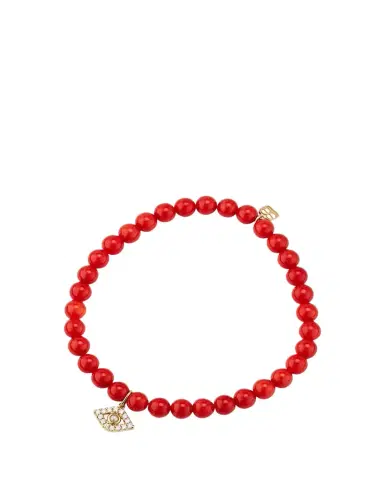 Sydney Evan 14K Large Evil Eye Charm on Peach Coral Bracelet | Thumbnail 1 Sydney Evan 14K Large Evil Eye Charm on Peach Coral Bracelet | Thumbnail 1