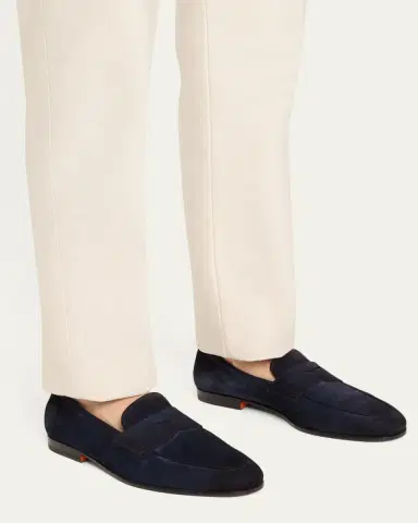 Santoni Men's Carlos Suede Penny Loafers | Thumbnail 4 Santoni Men's Carlos Suede Penny Loafers | Thumbnail 4