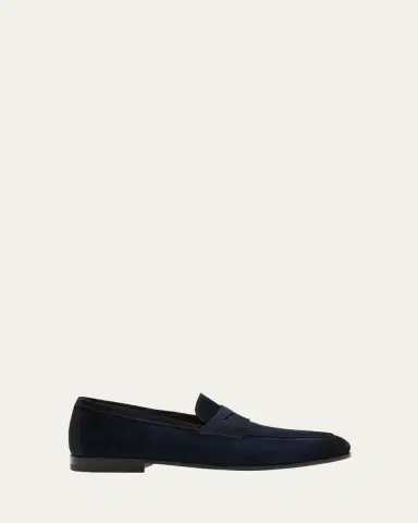Santoni Men's Carlos Suede Penny Loafers | Thumbnail 8 Santoni Men's Carlos Suede Penny Loafers | Thumbnail 8
