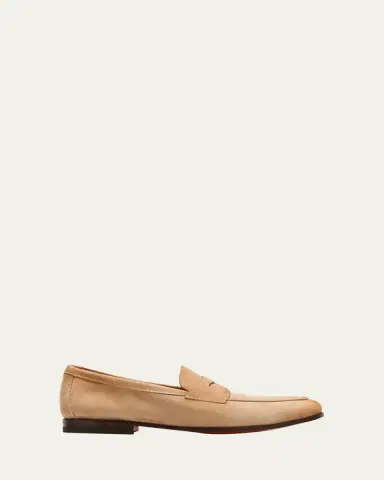 Santoni Men's Carlos Suede Penny Loafers | Thumbnail 9 Santoni Men's Carlos Suede Penny Loafers | Thumbnail 9