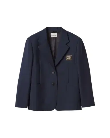 Miu Miu Logo-Embroidered Mohair Blazer | Thumbnail 1 Miu Miu Logo-Embroidered Mohair Blazer | Thumbnail 1