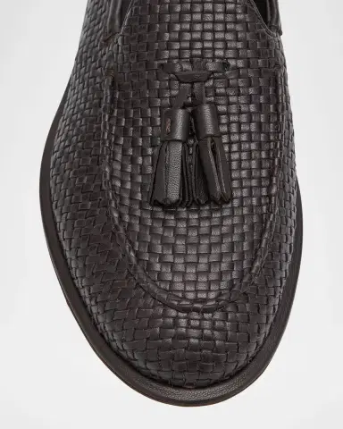Giorgio Armani Men's Woven Leather Tassel Loafers | Thumbnail 4