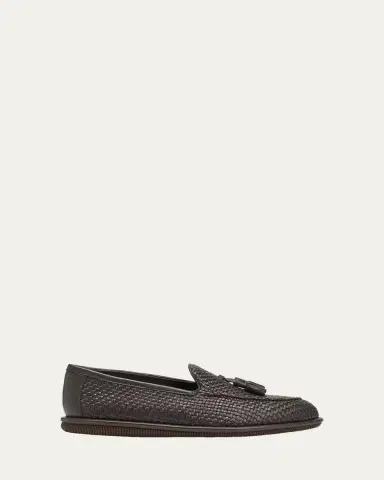 Giorgio Armani Men's Woven Leather Tassel Loafers | Thumbnail 5