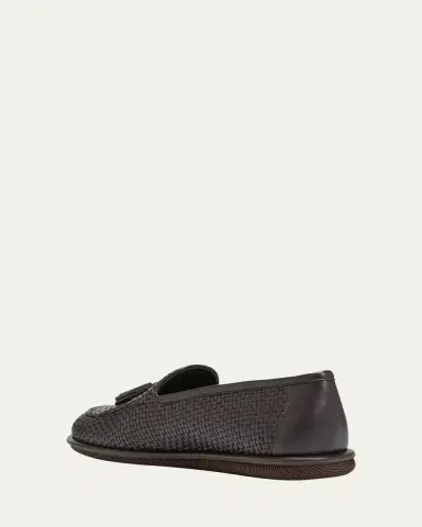 Giorgio Armani Men's Woven Leather Tassel Loafers | Thumbnail 6