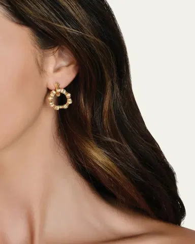 Anabel Aram Jewelry Cubic Zirconia Bamboo Double Hoop Earrings | Thumbnail 2