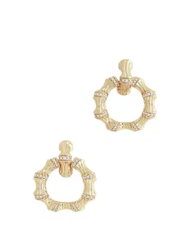 Anabel Aram Jewelry Cubic Zirconia Bamboo Double Hoop Earrings | Thumbnail 1