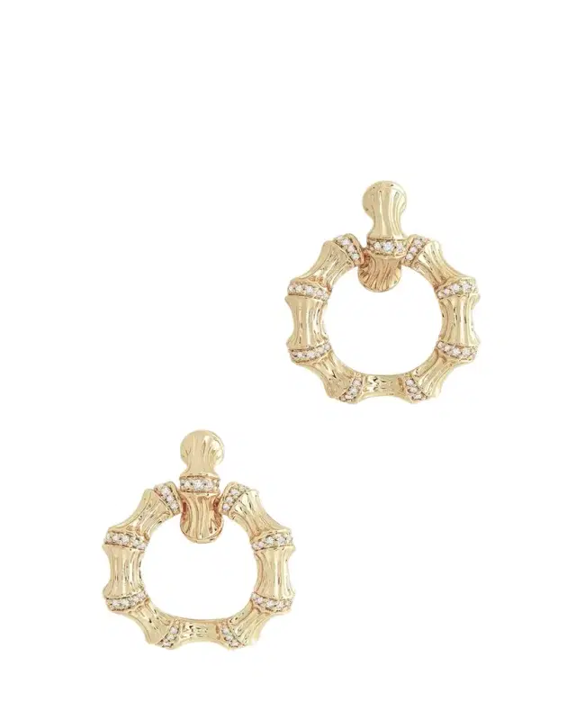 Anabel Aram Jewelry Cubic Zirconia Bamboo Double Hoop Earrings