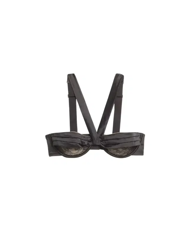 Grenelle Lace & Pleated Satin Bustier Bra