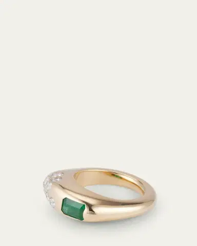 Uniform Object 18K Yellow Gold Dowry Ring With Emerald-Cut Stone And Diamonds | Thumbnail 2