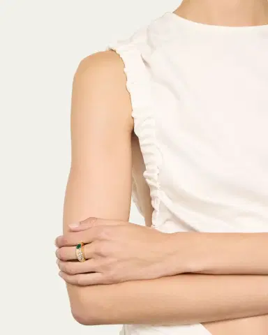 Uniform Object 18K Yellow Gold Dowry Ring With Emerald-Cut Stone And Diamonds | Thumbnail 3