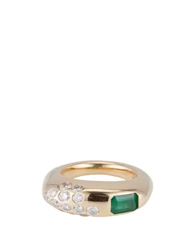 Uniform Object 18K Yellow Gold Dowry Ring With Emerald-Cut Stone And Diamonds | Thumbnail 1