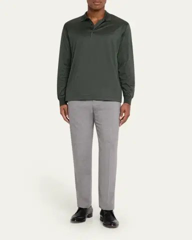 Charvet Men's Cashmere and Silk Knit Long-Sleeve Polo Shirt | Thumbnail 2