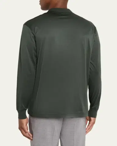 Charvet Men's Cashmere and Silk Knit Long-Sleeve Polo Shirt | Thumbnail 3