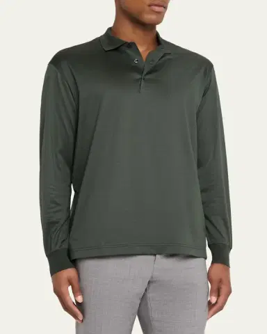 Charvet Men's Cashmere and Silk Knit Long-Sleeve Polo Shirt | Thumbnail 4