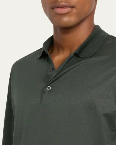 Charvet Men's Cashmere and Silk Knit Long-Sleeve Polo Shirt | Thumbnail 5
