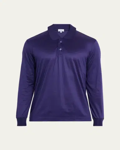 Charvet Men's Cashmere and Silk Knit Long-Sleeve Polo Shirt | Thumbnail 6