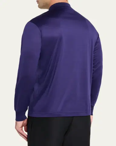Charvet Men's Cashmere and Silk Knit Long-Sleeve Polo Shirt | Thumbnail 8