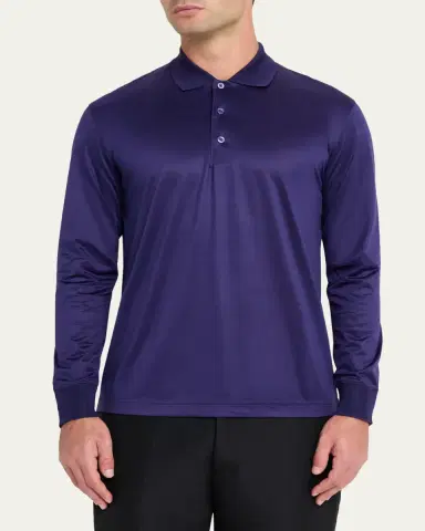 Charvet Men's Cashmere and Silk Knit Long-Sleeve Polo Shirt | Thumbnail 9