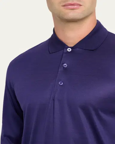 Charvet Men's Cashmere and Silk Knit Long-Sleeve Polo Shirt | Thumbnail 10
