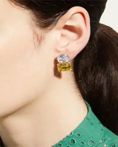 FANTASIA by DESERIO 26.0 TCW White Oval & Canary Emerald-Cut Stud Earrings | Thumbnail 2 FANTASIA by DESERIO 26.0 TCW White Oval & Canary Emerald-Cut Stud Earrings | Thumbnail 2