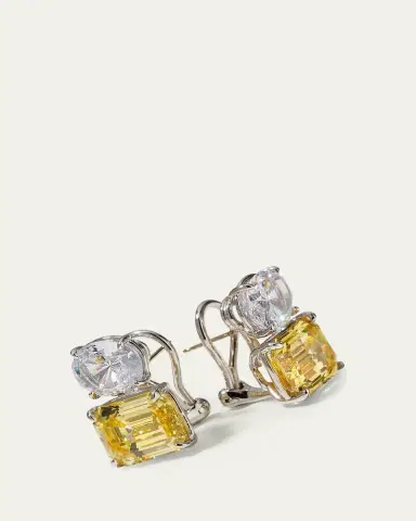 FANTASIA by DESERIO 26.0 TCW White Oval & Canary Emerald-Cut Stud Earrings | Thumbnail 3 FANTASIA by DESERIO 26.0 TCW White Oval & Canary Emerald-Cut Stud Earrings | Thumbnail 3