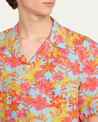 Vilebrequin Men's Tahiti Flower-Print Camp Shirt | Thumbnail 5