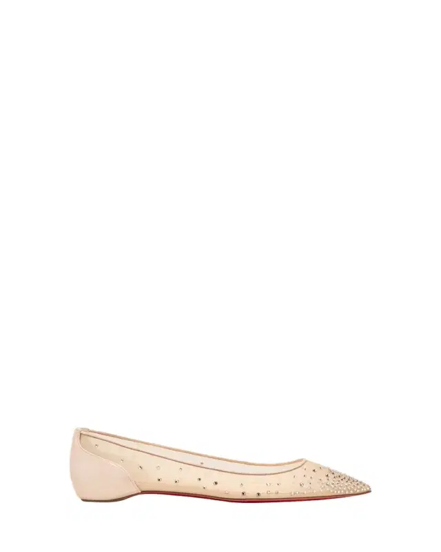 Follies Strass Red Sole Mesh Ballet Flats