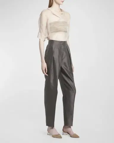 Giorgio Armani Shantung Silk Pleated Straight-Leg Trousers | Thumbnail 2 Giorgio Armani Shantung Silk Pleated Straight-Leg Trousers | Thumbnail 2