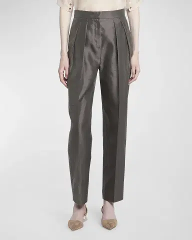 Giorgio Armani Shantung Silk Pleated Straight-Leg Trousers | Thumbnail 4 Giorgio Armani Shantung Silk Pleated Straight-Leg Trousers | Thumbnail 4