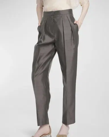 Giorgio Armani Shantung Silk Pleated Straight-Leg Trousers | Thumbnail 7 Giorgio Armani Shantung Silk Pleated Straight-Leg Trousers | Thumbnail 7