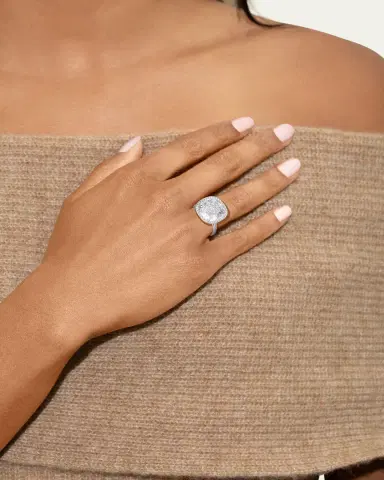 Bhansali 18K White Gold 13mm Cushion-Cut Ring with Diamonds | Thumbnail 2 Bhansali 18K White Gold 13mm Cushion-Cut Ring with Diamonds | Thumbnail 2