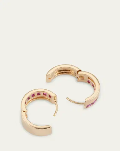 Jennifer DeMoro 18K Gold Pink Sapphire Wide Huggie Earrings | Thumbnail 2 Jennifer DeMoro 18K Gold Pink Sapphire Wide Huggie Earrings | Thumbnail 2