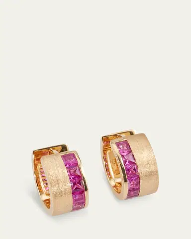 Jennifer DeMoro 18K Gold Pink Sapphire Wide Huggie Earrings | Thumbnail 3 Jennifer DeMoro 18K Gold Pink Sapphire Wide Huggie Earrings | Thumbnail 3