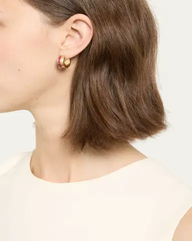 Jennifer DeMoro 18K Gold Pink Sapphire Wide Huggie Earrings | Thumbnail 4 Jennifer DeMoro 18K Gold Pink Sapphire Wide Huggie Earrings | Thumbnail 4