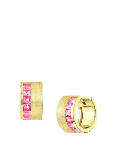 Jennifer DeMoro 18K Gold Pink Sapphire Wide Huggie Earrings | Thumbnail 1 Jennifer DeMoro 18K Gold Pink Sapphire Wide Huggie Earrings | Thumbnail 1