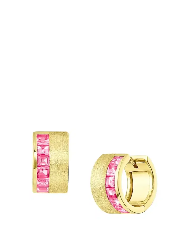 18K Gold Pink Sapphire Wide Huggie Earrings