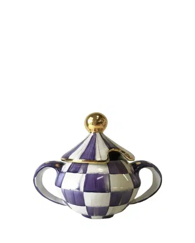MacKenzie-Childs Violet Check Ceramic Sugar Bowl with Lid | Thumbnail 1 MacKenzie-Childs Violet Check Ceramic Sugar Bowl with Lid | Thumbnail 1