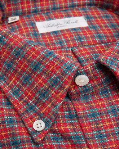 Salvatore Piccolo Men's Cotton Plaid Button-Collar Sport Shirt | Thumbnail 2
