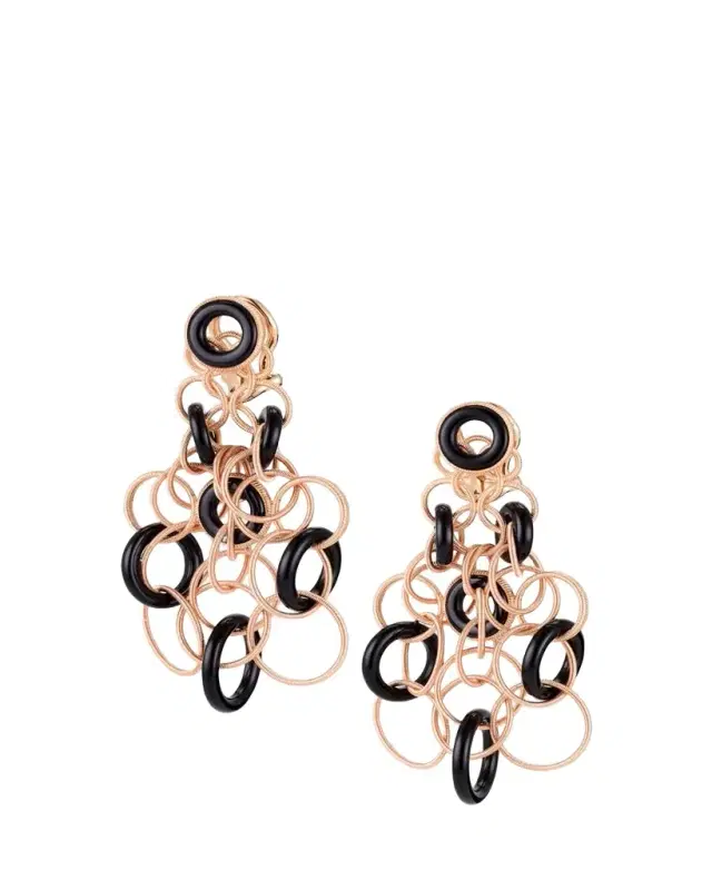 Hawaii Color 18K Pink Gold Onyx Pendant Earrings, 5cm