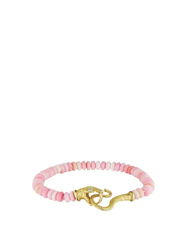 18K Yellow Gold Serpent Bracelet with Conch Shells and Diamonds