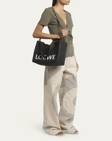 Loewe x Paula's Ibiza Font Logo Medium Tote Bag in Raffia | Thumbnail 5