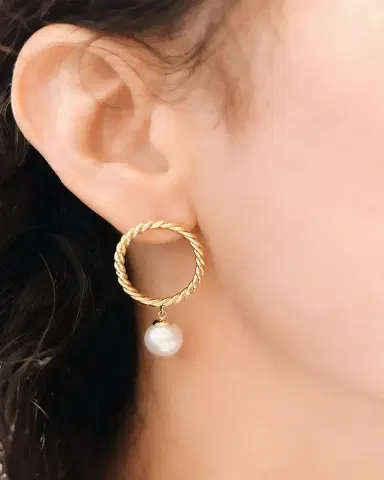 Haute Victoire Akoya Pearl Hand-Twisted 18K Yellow Gold Earrings | Thumbnail 2