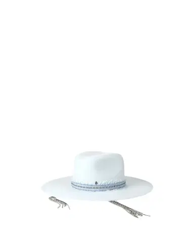 Maison Michel Eliza Fedora With Embellished Denim Band | Thumbnail 1 Maison Michel Eliza Fedora With Embellished Denim Band | Thumbnail 1