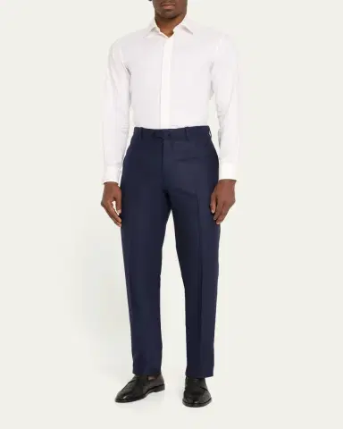 Cesare Attolini Men's Flat-Front Flannel Trousers | Thumbnail 2