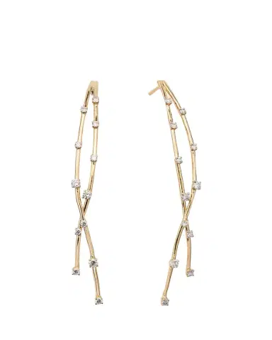 Lana 14K Yellow Gold Curved Crossover Solo Linear Diamond Earrings | Thumbnail 1