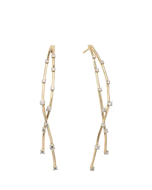 Lana 14K Yellow Gold Curved Crossover Solo Linear Diamond Earrings