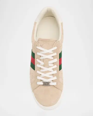 Gucci Men's Ace Suede Monogram Low-Top Sneakers | Thumbnail 4 Gucci Men's Ace Suede Monogram Low-Top Sneakers | Thumbnail 4